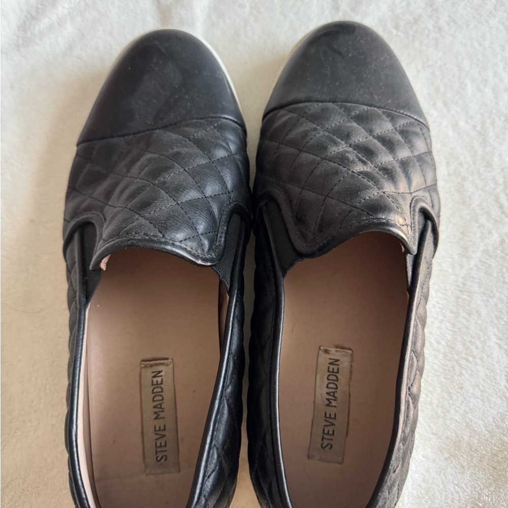 Steve Madden Quilted Black Slip-On Loafers